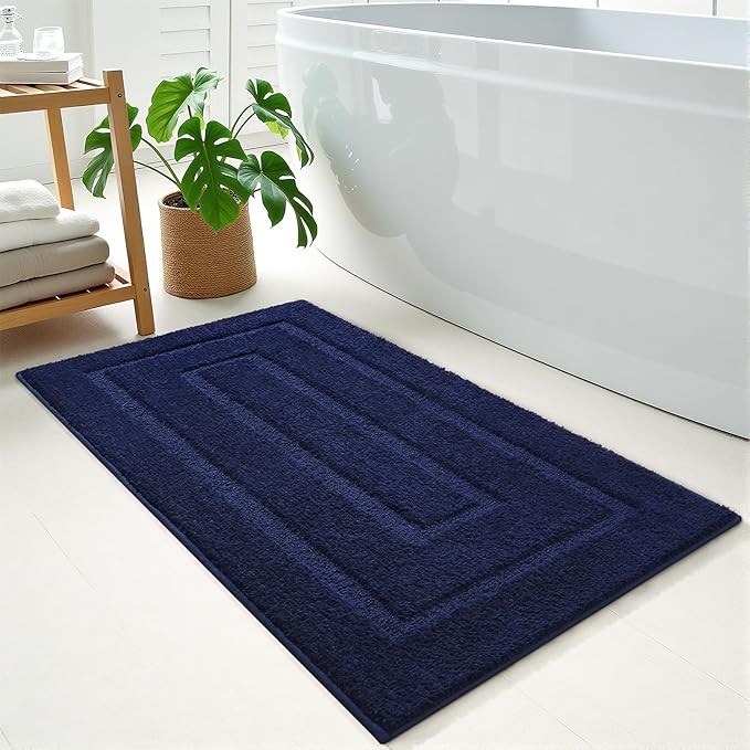 HOMORE Bathroom Rug 24x48 Inch Soft Absorbent Bathroom Runner Rug, Washable Bath Runner Rugs Long Non Slip Bath Rugs for Shower Tub, Navy Blue