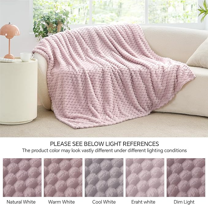 BEDELITE Fleece Throw Blanket for Couch & Bed - 3D Jacquard Decorative Lotus Pink Blanket, Super Soft and Cozy Warm Fuzzy Blanket All Seasons Suitable, 50x60Inches