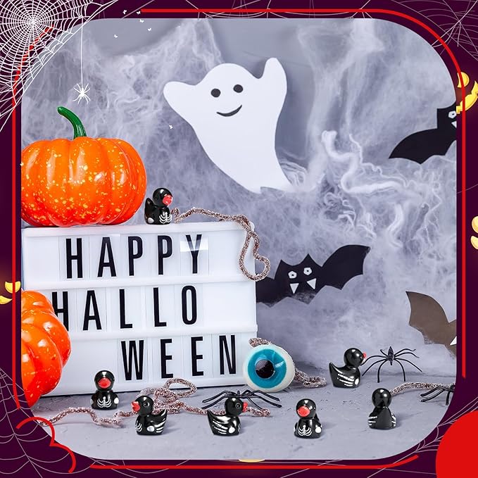 50 Pcs Mini Resin Ducks Halloween Tiny Duck Figurines Bulk Miniature Duckies for Garden Micro Landscape Halloween Party Decoration DIY Craft Accessories(Skeleton)