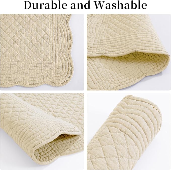 HOMBYS Quilted Placemats Set of 6 Washable-13x18 inches Rectangular Placemats for Kitchen Table-100% Cotton Fabric Rectangular Table Mats, (Light Brown)