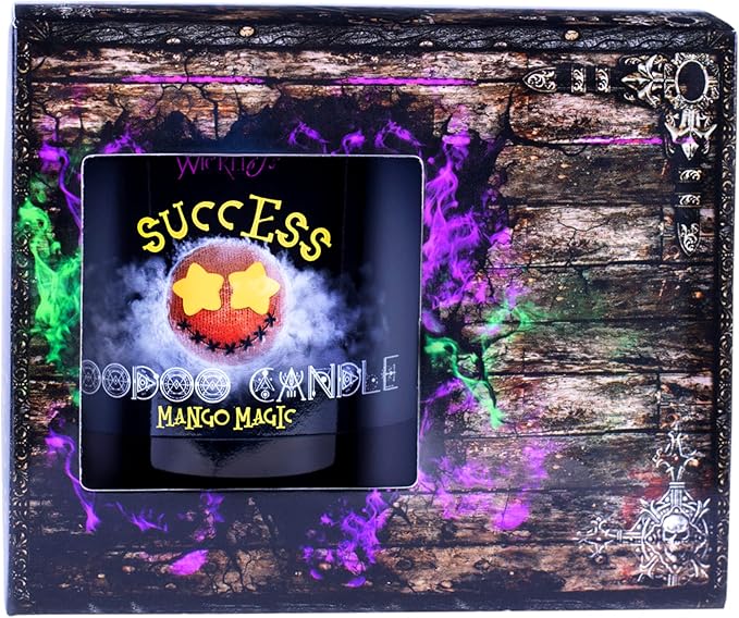 Naturally Wicked Voodoo Success Candle Set - Inc. Voodoo Doll, Crystal, Wood Wick, Mango Magic Scent & Gift Box