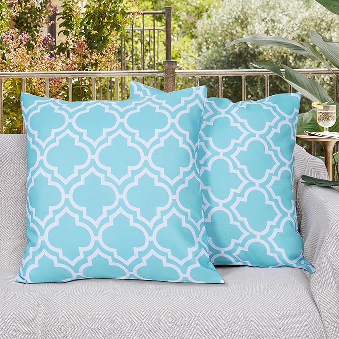Eternal Beauty Set of 2 Outdoor Decorative Pillow Covers Waterproof Outdoor Pillow Covers for Spring Summer Patio Throw Pillows, 18X18 inches,Turquoise