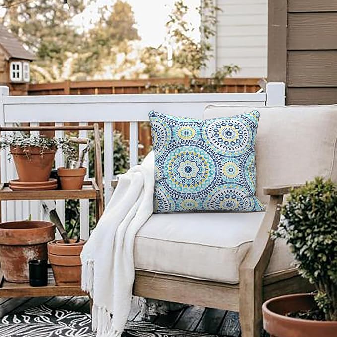 LVTXIII Outdoor Throw Pillow Covers 16x16 Decorative Accent Pillow Cases All Weather Square Cushion Covers for Sofa Patio Couch Use, Pack of 2, Delancey Baltic