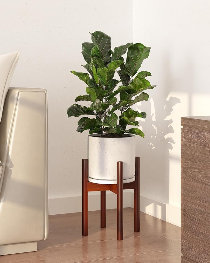 Adjustable Plant Stand Indoor, Bamboo Plant Stand Fits 8 9 10 11 12 Inches, Small Corner Planter Holder for Indoor Plants, Single Floor Plant Stands for Living Room Balcony, Reddish Brown