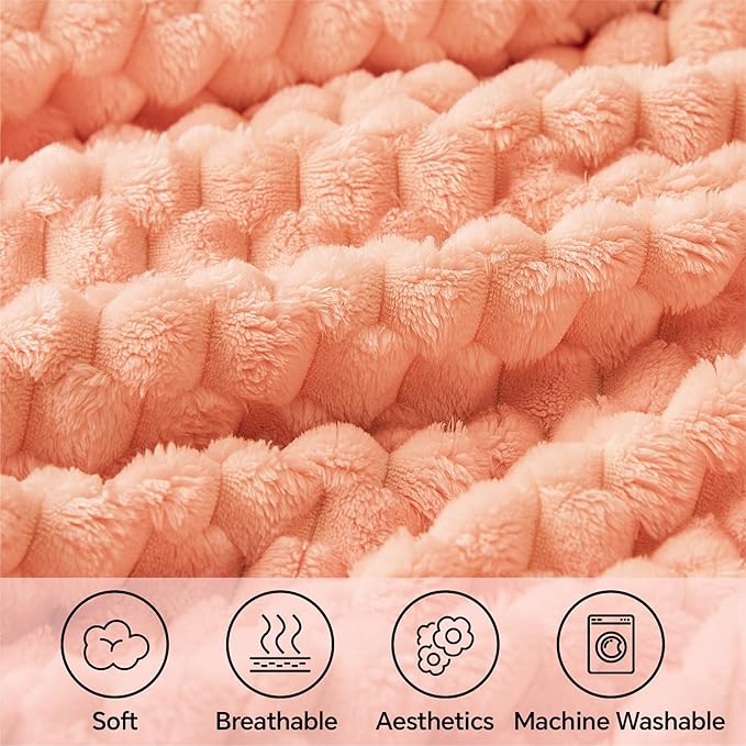 BEDELITE Fleece Blanket Twin Size for Bed Couch, 3D Jacquard Decorative Peach Pink Throw, Soft and Cozy Warm Plush Fuzzy Blanket All Seasons Suitable, 60x80Inches