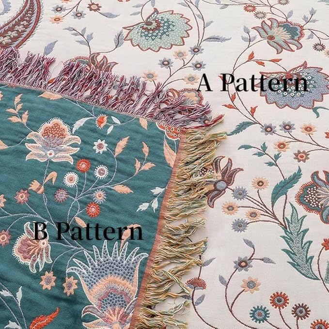 Summer Boho Throw Blankets 90"x98",100% Cozy Cotton Cotton Blankets for Travel, Picnic, Reversible Lightweight Farmhouse Muslin Blankets for Bedroom,Home Decor