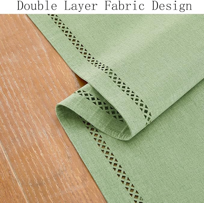 Burlap Style Farmhouse Table Runner, 13 x 60 Inch Avocado Green, Rustic Geometric Hollow Table Runners 60 Inches Long for Dresser Table Everyday Use, 13x60 Inches, Avocado Green