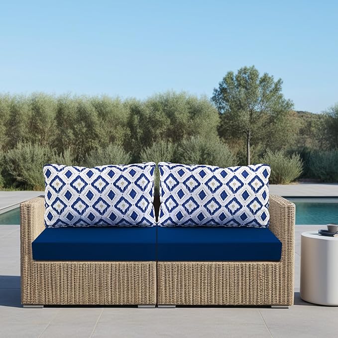 idee-home Outdoor Cushions for Patio Furniture, Outdoor Seat Cushion, Waterproof Hampton Bay Deep Seat Replacement Couch Chair Cushions for Garden Lawn Backyard Deck, 26.5 x 26.5 Navy Blue Pattern