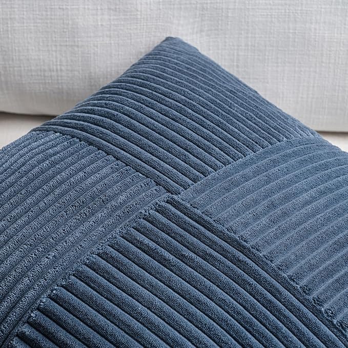 Fancy Homi 2 Packs Dusty Blue Lumbar Decorative Throw Pillow Covers 20x28 Inch for Couch Bed Sofa, Rustic Farmhouse Boho Home Decor, Soft Striped Corduroy Rectangle Accent Cushion Case 50x70 cm