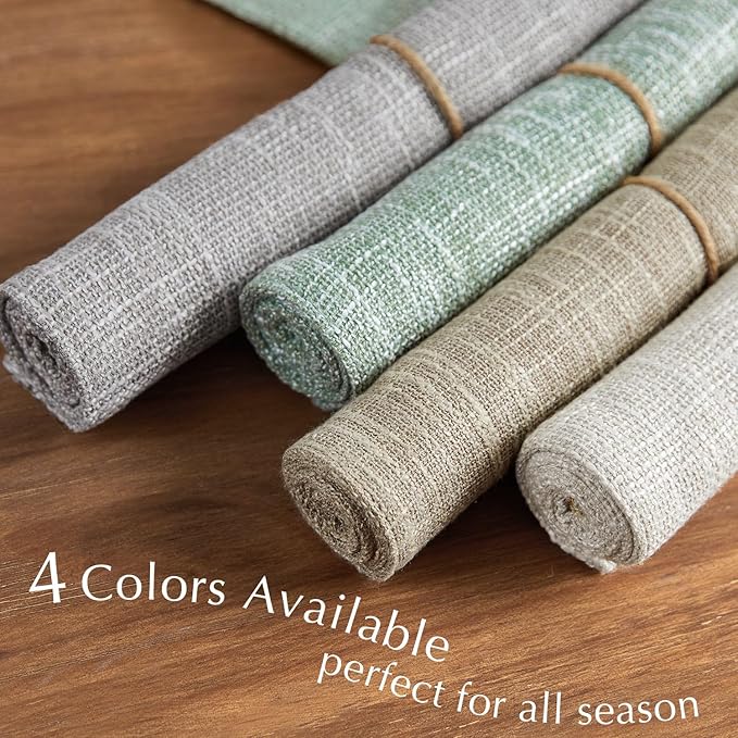 JINCHAN Burlap Textured Placemats Set of Four Farmhouse Cloth Place Mats Table Mats Sturdy Fabric Placemats for Kitchen Dining Table Double Layer Heat Resistant Tablemats 13 x 19 Inch Sage Green