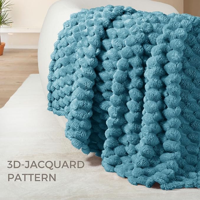Whale Flotilla Throw Blanket for Couch with Jacquard Pattern, Fuzzy Soft Cozy Exquisite Blankets for All Season, Warm and Fluffy, 50x60 Inch, Slate Blue
