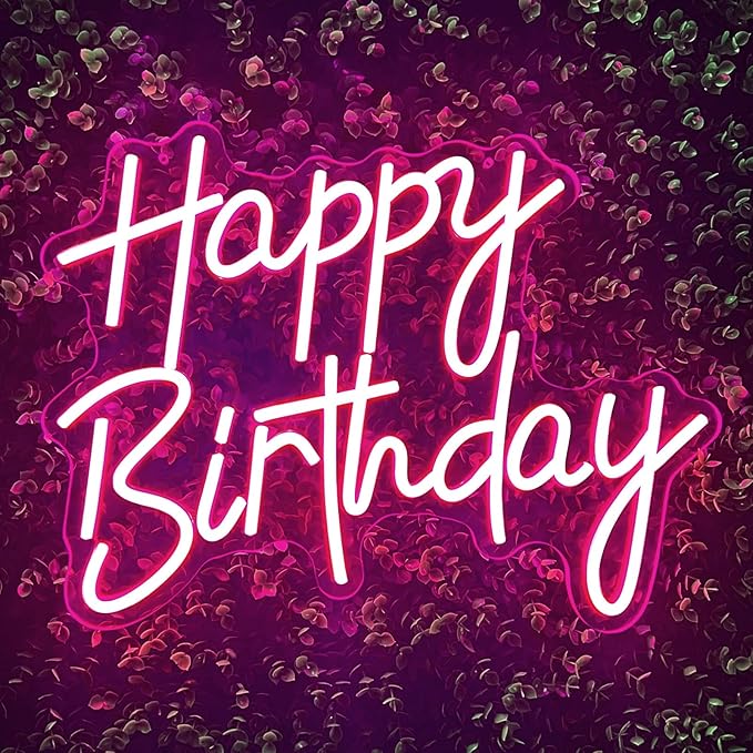 Happy Birthday Neon Sign for Wall Decor, Pink LED Neon Light Signs, Dimmable Art Decoration Happy Birthday Neon Light Sign for All Birthday Party Decoration 15.7×13 Inch
