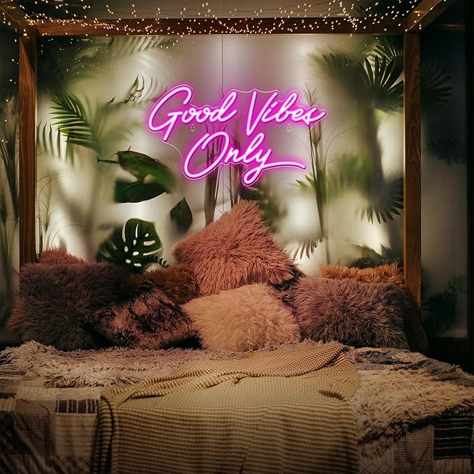 Kavaas Good Vibes Only Neon Signs for Wall Decor | Pink Good Vibes Only LED Sign for Bedroom, Party, Bar, Salon - Best Gifts for Birthday, Christmas