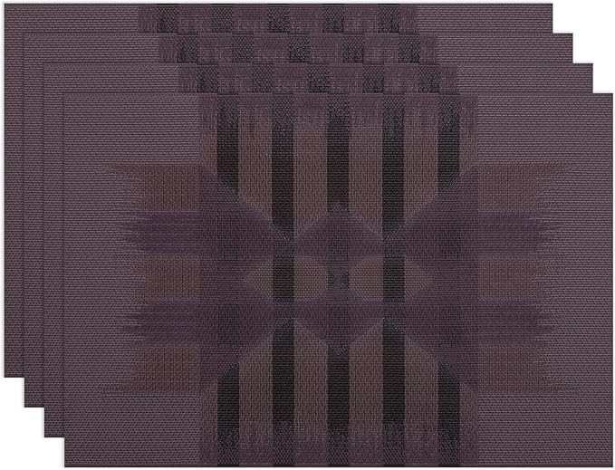 Winknowl Placemats Set of 4, Heat Resistant Stain Resistant Woven Vinyl Insulation Place mats, Durable Washable Elegant Table Mats for Kitchen Dining Table Decor (Geometric Purple)