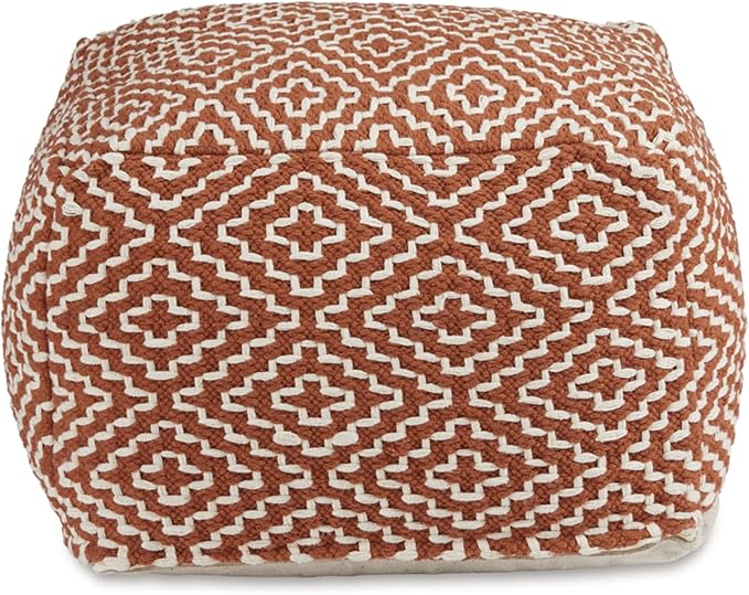 Signature Design by Ashley Brynnsen Casual Handwoven Geometric Pouf, Orange & White