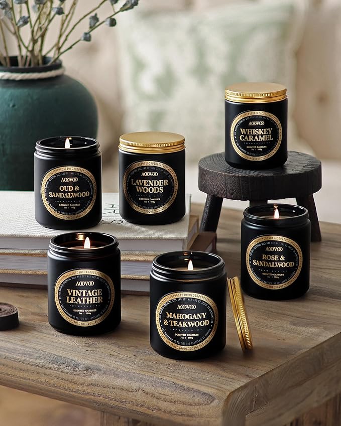 AOOVOO Scented Candles Gift Set - 6 Pack Men Candles for Home Scented, Soy Candle for Men, 42 oz 300 Hour Long Lasting Candle Set for Birthday, Father's Day, Valentine, Christmas, Anniversary