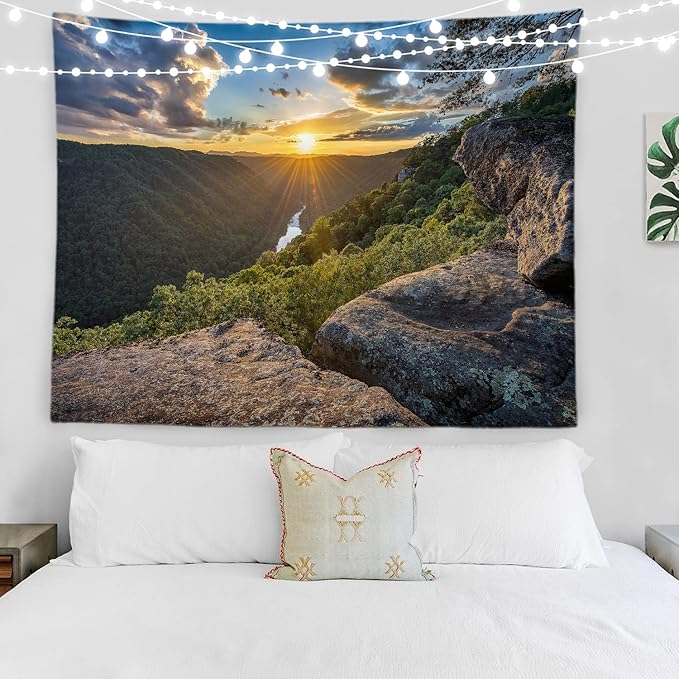 BaoNews Golden Natural Sunset Tapestry,Landscape Virginia Mountain Large Wall Hanging Polyester Tablecloths Tapestry Bedroom Room Living Room Dorm 39.4 x 59.1 Inches