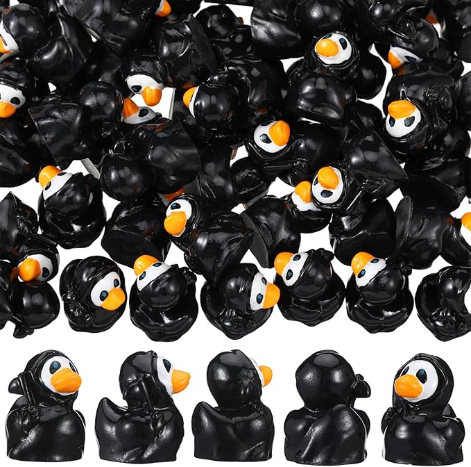 50 Pcs Mini Resin Ducks Halloween Tiny Duck Figurines Bulk Miniature Duckies for Garden Micro Landscape Halloween Party Decoration DIY Craft Accessories(Grim Reaper)