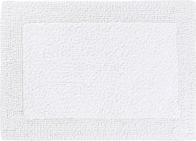 Bedding Craft Reversible White Cotton Bath Mat Rug – 17x24, Water Absorbent, Machine Washable Bathroom Rug Mat for Outside Bathtub