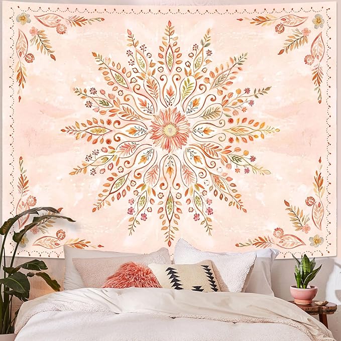 Lunerfex Floral Mandala Tapestry Boho Tapestry for Bedroom Orange Tapestries Wall Hanging Living Room Wall Art and Home Decor 60x80