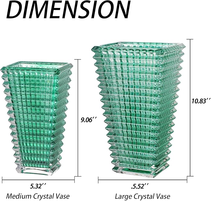 MCMCNCUIU Crystal Vase, Large Crystal Vases for Flowers, Large Flower Vase, Modern Green Vases for Living Room, Bedroom, Kitchen, Dining Table, Mantle, Wedding, 9 Inches