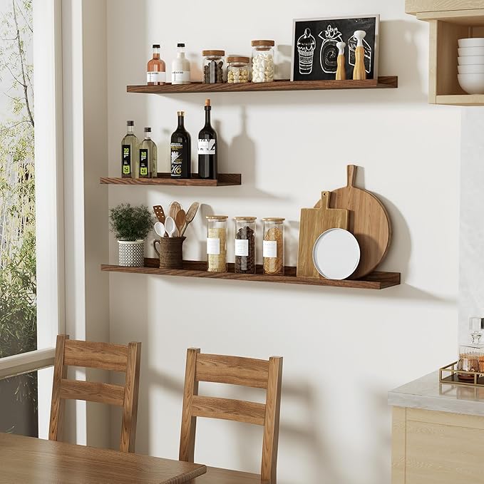 Picture Ledge Shelf,Oak Floating Shelves Set of 2, 36 Inches Rustic Large Wall Shelves Picture Ledge Shelf for Bedroom Living Room Bathroom Kitchen,Wall Mounted Shelves for Wall Decor