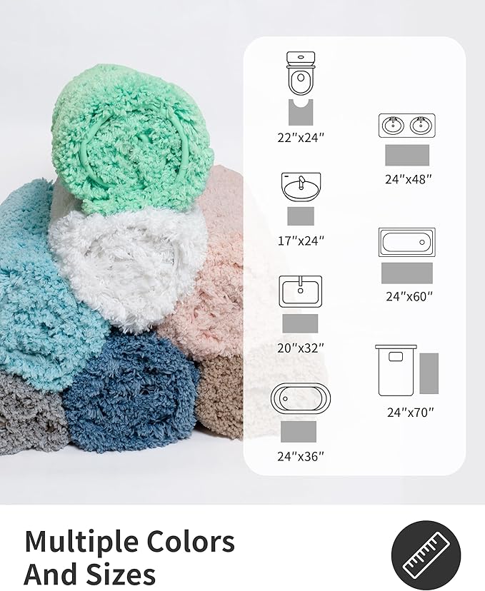 ILANGO Teal Toilet Rugs U Shaped 22" × 24" Non Slip & Super Absorbent Extra Thick Soft, Washable Bath Mats for Bathroom Floor, Microfiber Plush Shaggy Contour Bath Rugs for Toilet,Dry Quick