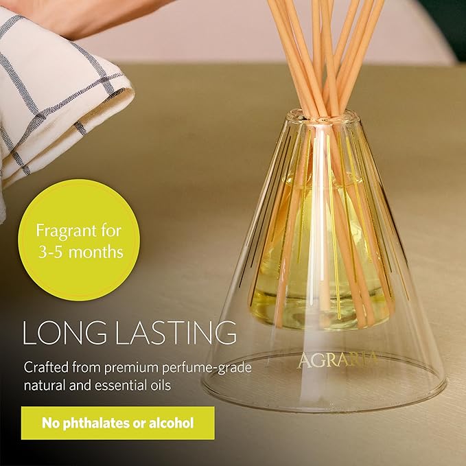 Agraria Lemon Verbena Reed Diffuser Set, 12 Reeds Essential Oil Freshener Sticks, Scent Diffusers for Home Fragrance, Scented Oil Diffuser Gift Box