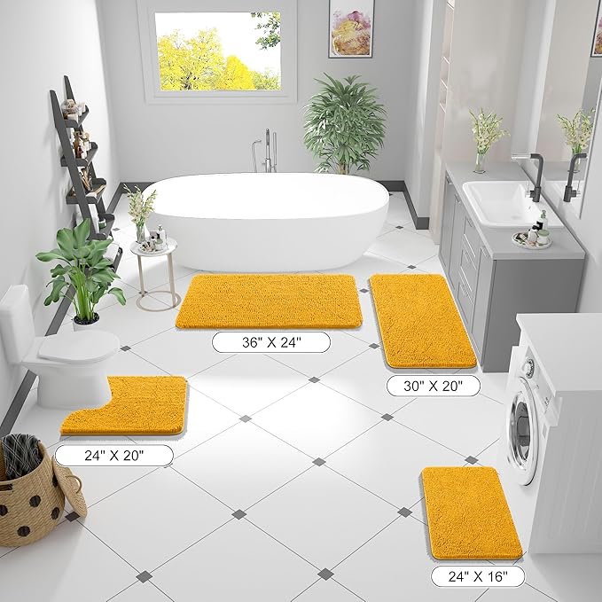 OLANLY Bathroom Rugs 44x24, Extra Soft Absorbent Chenille Bath Rugs, Rubber Backing Quick Dry, Machine Washable Bath Mats for Bathroom Floor, Tub and Shower, Home Decor Accessories, Golden Yellow