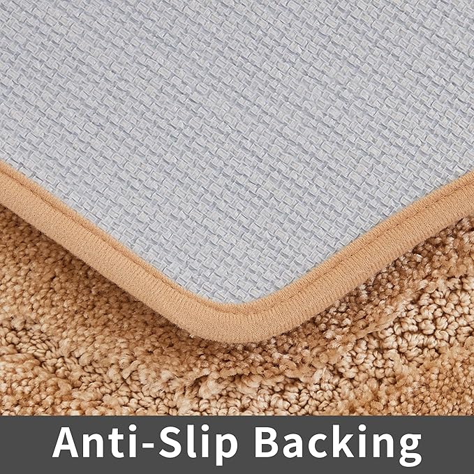 COSY HOMEER Extra Thick Bath Linen Sets Rugs for Bathroom - Anti-Slip Bath Mats Soft Plush 100% Strong Polyester Living Room Bedroom Water Absorbent(Beige,20x32+24x48 -Inches)