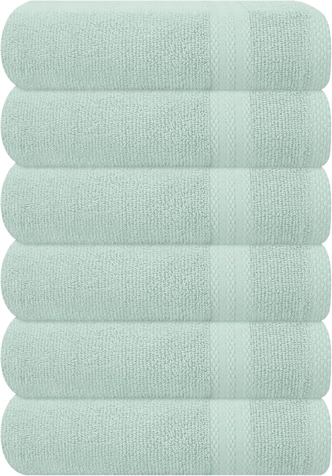 GLAMBURG Ultra Soft 6-Piece Hand Towel Set 16x28-100% Ringspun Cotton - Durable & Highly Absorbent Hand Towels - Ideal for use in Bathroom, Kitchen, Gym, Spa & General Cleaning - Sea Green