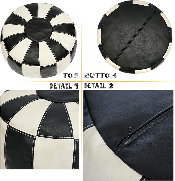 Thgonwid Unstuffed Moroccan Ottoman Pouf Cover, Ottoman Footstool Storage Solution, Bean Bag Chair, Foot Rest, Multi-Black&White