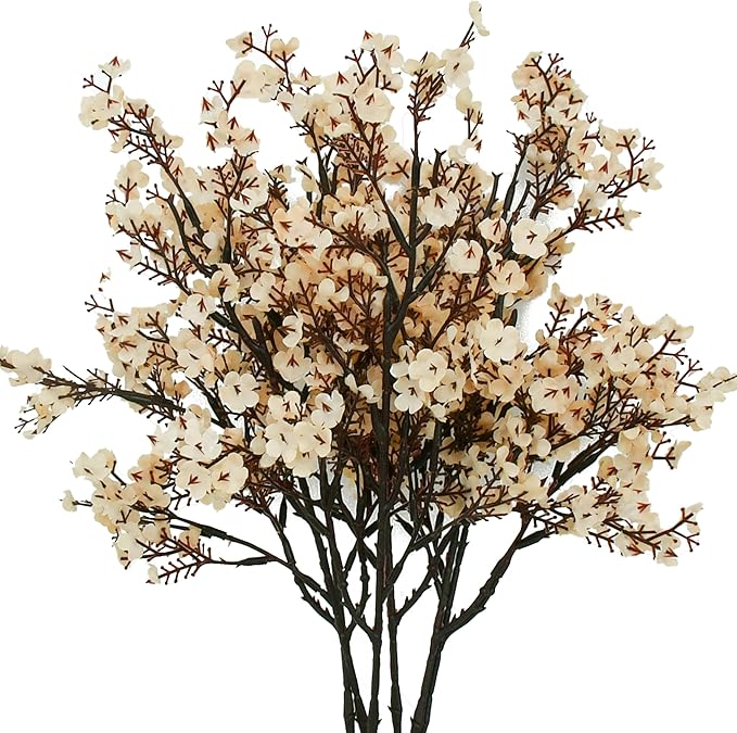 Mandy's Champagne Artificial Baby’s Breath Flowers 6 Bundles Silk Gypsophila with Bendable Stems for Fall Centerpiece Wedding Decor and Table Arrangements