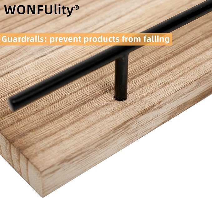 WONFUlity Bathroom Shelves Floating with Over Toilet Paper Holder, Farmhouse Wood Shelves for Living Room, Bedroom, Kitchen, Wall Decor (4 Natural)