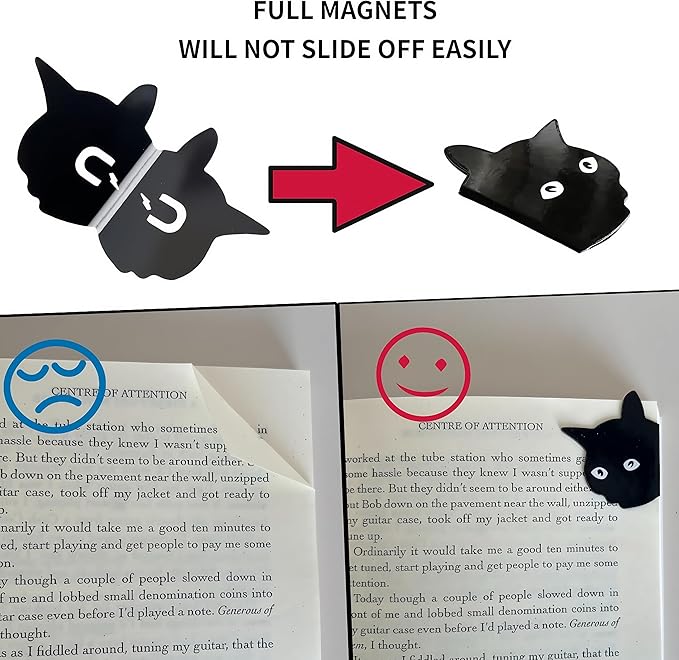 Cute Cat Magnetic Bookmarks - 6 Pieces Assorted Book Markers Clip Set for Women Teachers Students Book Lovers Reading, for School Office Home Supplies, Funny Cat Magnet Page Markers