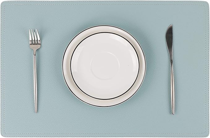 Faux Leather Placemats, PU Table Mats, Set of 4, Waterproof, Stain Resistant, Heat Resistant, Non-Slip Easy to Clean for Kitchen Dining Table,Conference Table C Teal Blue