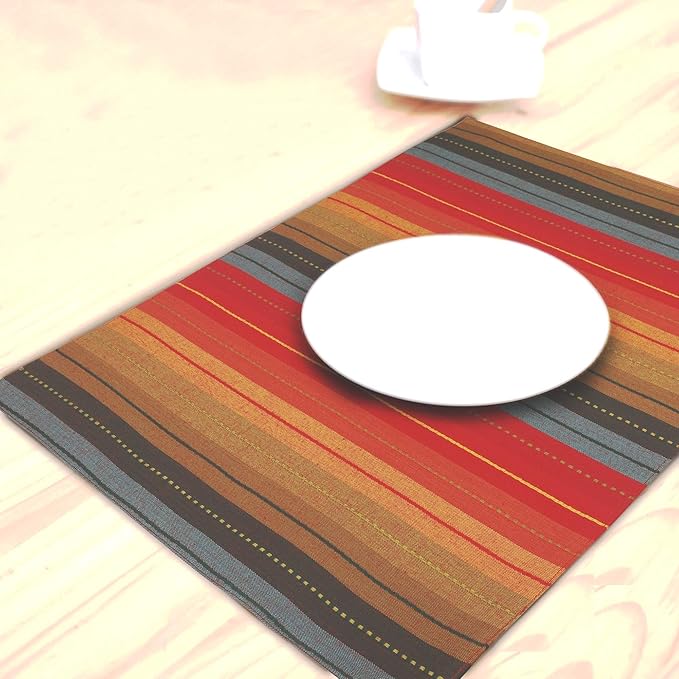 Urban Villa Placemats for Dining Table 100% CottonPlacemats 14''x20'' Over Sized Tablemats Set of 6 Placemats Multicolor Cuisine Stripes Tablemats for Family Dinners Wedding PartiesPlacemats