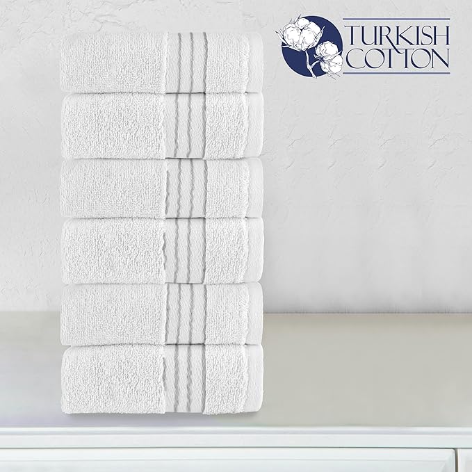 Elegant Comfort Premium Turkish Cotton 6 Pack Washcloths Set - 13 x 13 inch, Luxurious Hotel Spa Quality 100% Turkish Cotton 6PC Washcloth Set - Highly Absorbent - Soft Bathroom Towels, White/Gray