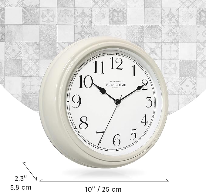 Presentime & Co Chic Home Collection 10" Molly Clock, Silent No Ticking, Cream White. Modern Decorative Wall Clock for Kitchen, Kid's Room, Bathroom, Bedroom, and Office