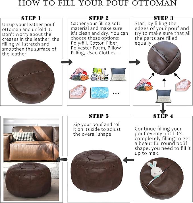 Thgonwid Unstuffed Moroccan Ottoman Pouf Cover, Ottoman Footstool Storage Solution, Bean Bag Chair, Foot Rest, Deep Coffee