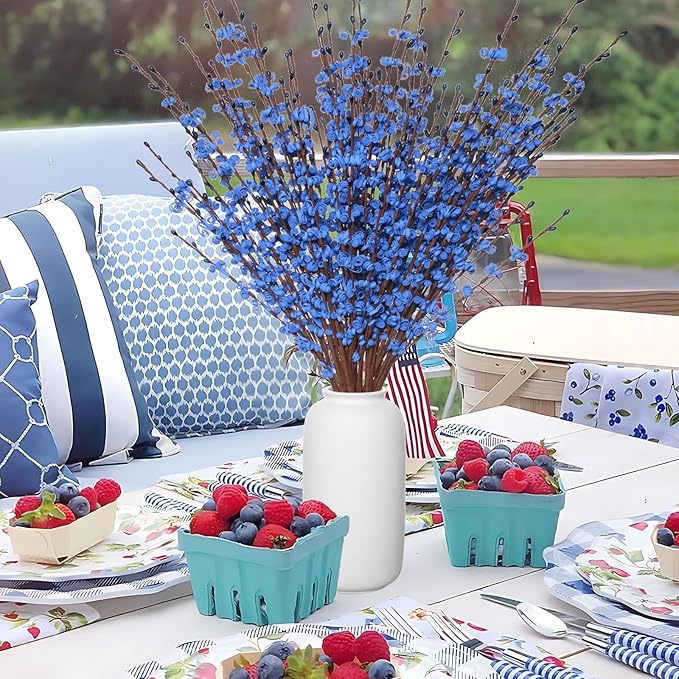 5 Pcs 29.5" Long Jasmine Artificial Blue Flowers Fake Jasmine Flowers Bouquet for DIY Floral Art Plant Home Office Wedding Table Centerpieces Party Vase Decoration
