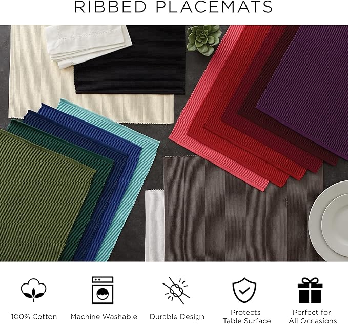 DII Buffalo Check Collection, Classic Farmhouse Placemat Set, 13x19, Red & Black, 6 Piece