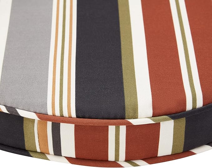 Greendale Home Fashions Outdoor 18-inch Round Reversible Seat Cushion, 2-Pack, Espresso Stripe 2 Count
