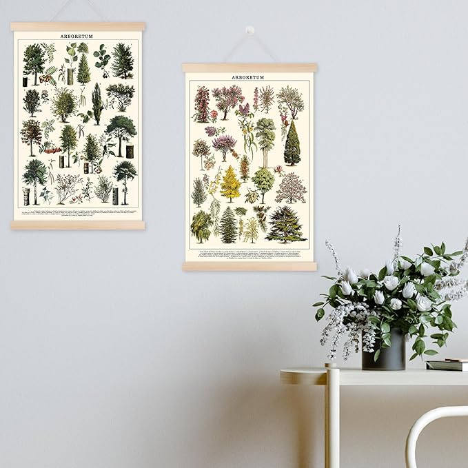 Chenkaiyang Vintage Tree Poster (2 Pcs), Green Tree Wall Art Prints, Rustic Retro Tree Chart, Living Room Decor