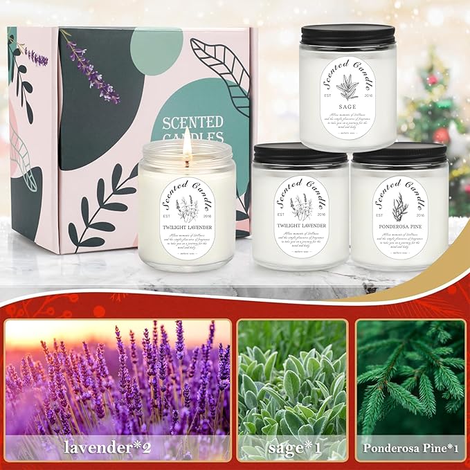 4 Pack Candles for Home Scented, Lavender Candles, 28 oz 200 Hour Aromatherapy Candles, Long Lasting Candle Gift Set for Women, Perfect for Birthday Gifts