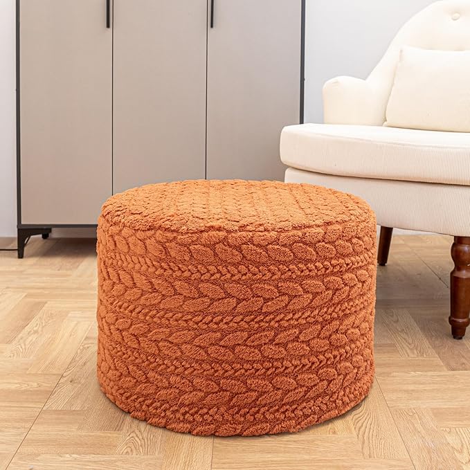 Round Pouf Ottoman 20 x 20 x 14 Inches Boho Poof Home Decor Floor Pouffe Ottoman Foot Rest for Couch Sofa Bean Bag Chairs Living Room Bedroom (Burnt Orange)