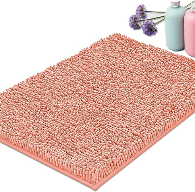 Bathroom Rugs Mat 24x17 Non Slip Chenille Bath Mats Bath Rugs for Bathroom Shower Light Orange