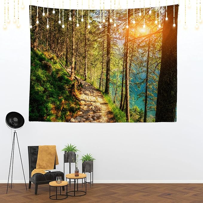 BaoNews Sunset Trees Mountains Tapestry, Calm Water Lake in Forests Large Wall Hanging Tablecloths Mural Home Decoration Psychedelic Tapestry Bedroom Living Room Dorm 39.4 x 59.1 inches(Lake)