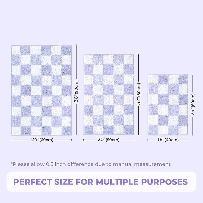 GRANNY SAYS Checkered Purple Bathroom Rugs, 32" x 20", Non-Slip Bath Mats for Bathroom, Plush Shag Absorbent Microfiber Ultra Soft Bath Mat, Cute Washable Rug for Tub, Shower, Bedroom