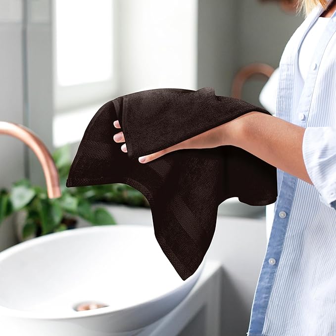 GLAMBURG Ultra Soft 6-Piece Hand Towel Set 16x28-100% Ringspun Cotton - Durable & Highly Absorbent Hand Towels - Ideal for use in Bathroom, Kitchen, Gym, Spa & General Cleaning - Chocolate Brown